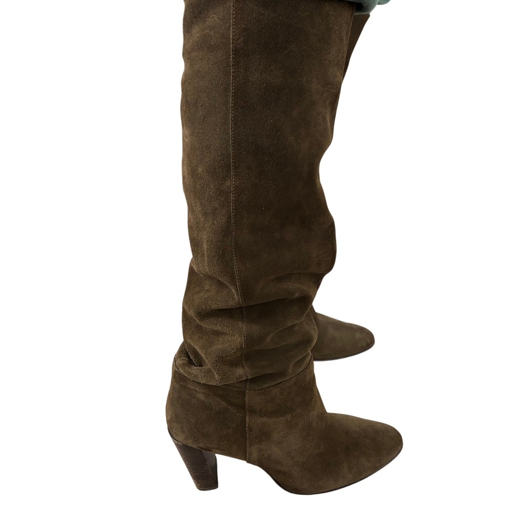 Zara Suede‎ Slouchy Heeled Boot Size EU 40 Green Leather Chic